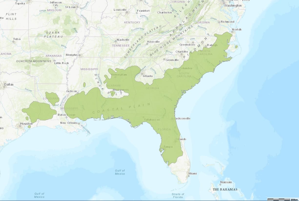 Map #1 - Historic range of longleaf pine ecosystem