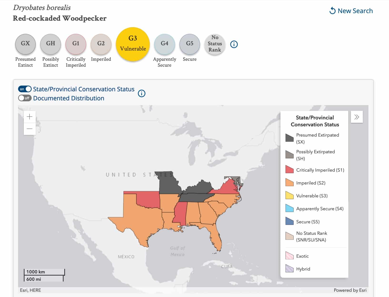 Conservation Status by state. NatureServe Explorer